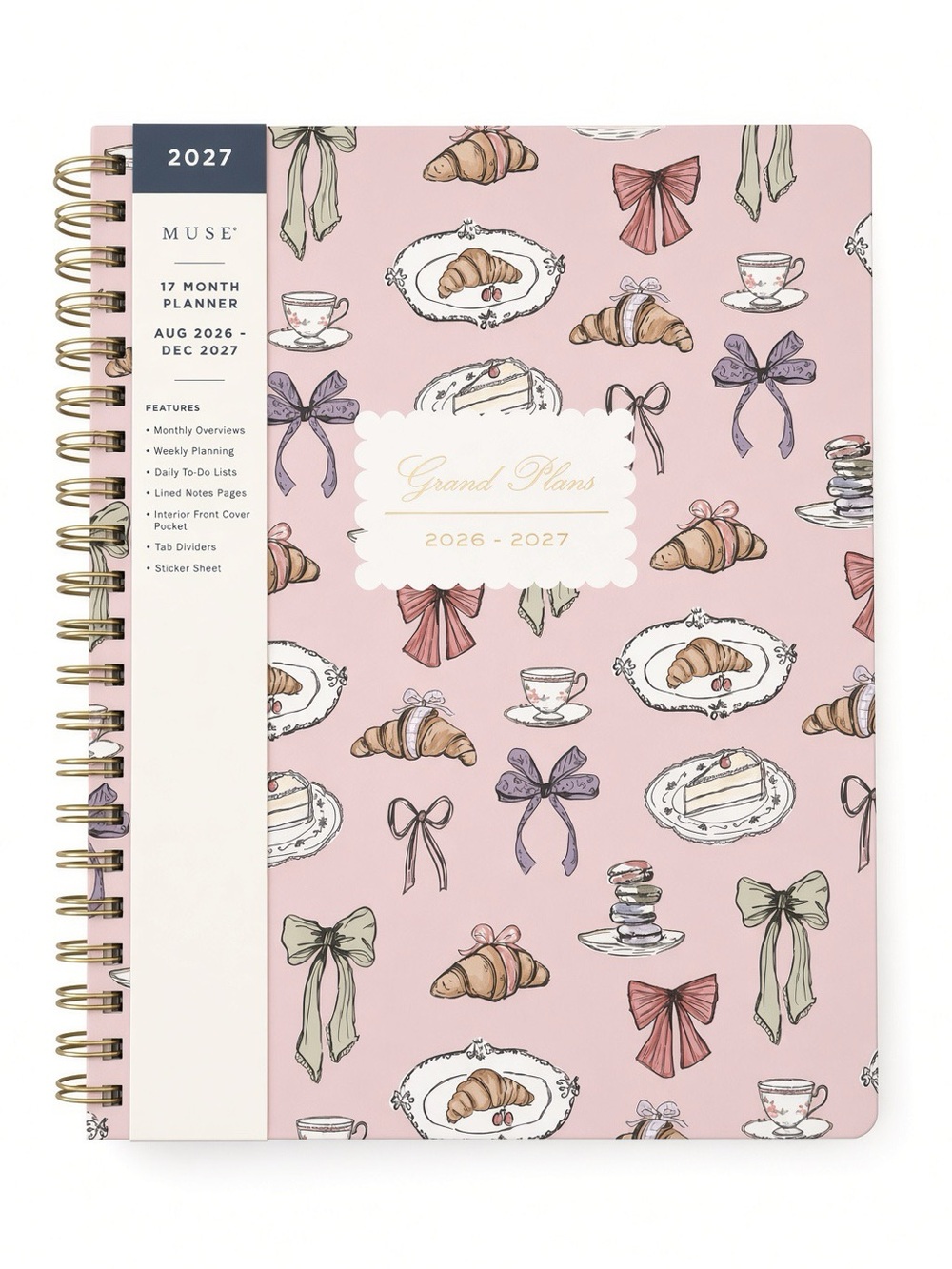 MUSE “Grand Plans” 17 Month Planner 2026-2027 Pink Coquette Croissant NWT